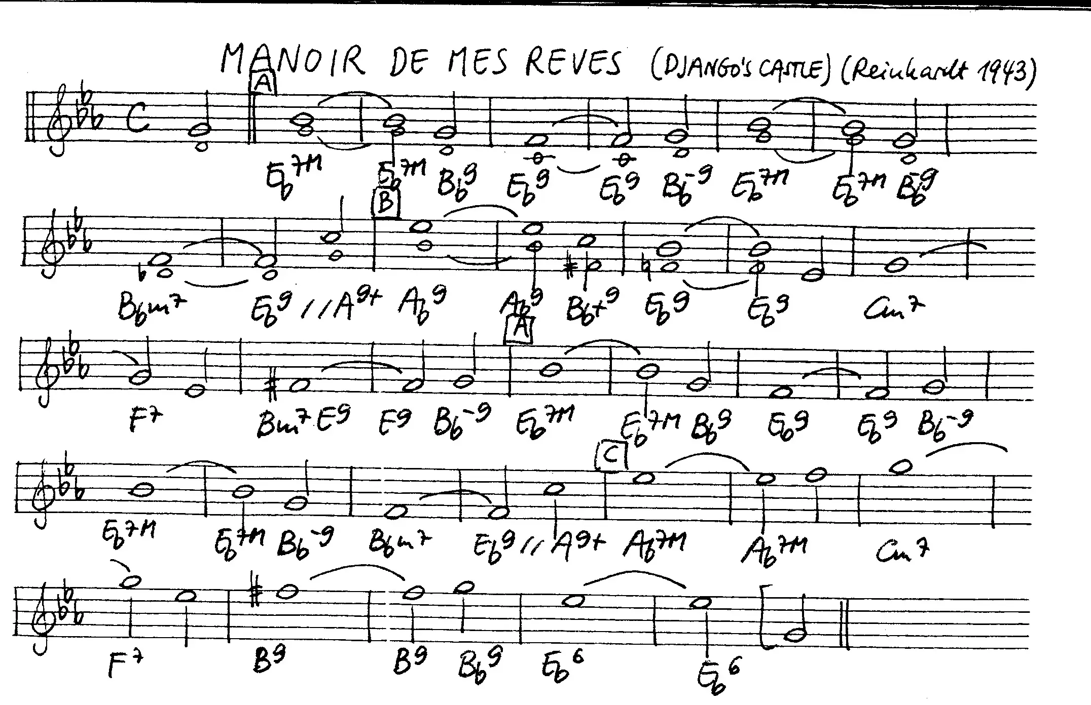 manoir des mes reves free jazz leadsheet - Courtesy of the Jungle Jazz Band